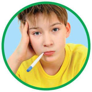 Image of a teen with thermometer in mouth